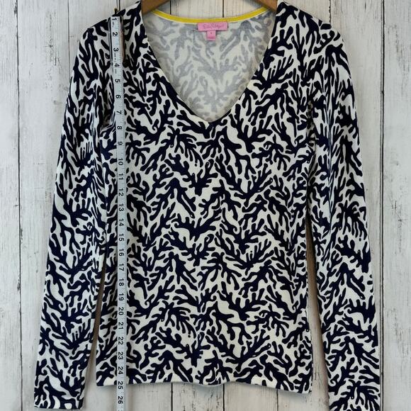 Lilly Pulitzer Bright Navy Treasure Adelaide V-Neck Knit Sweater Size Small - Picture 11 of 13